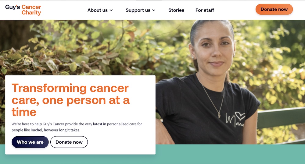 Screenshot of Guys and St Thomas Cancer charity website
